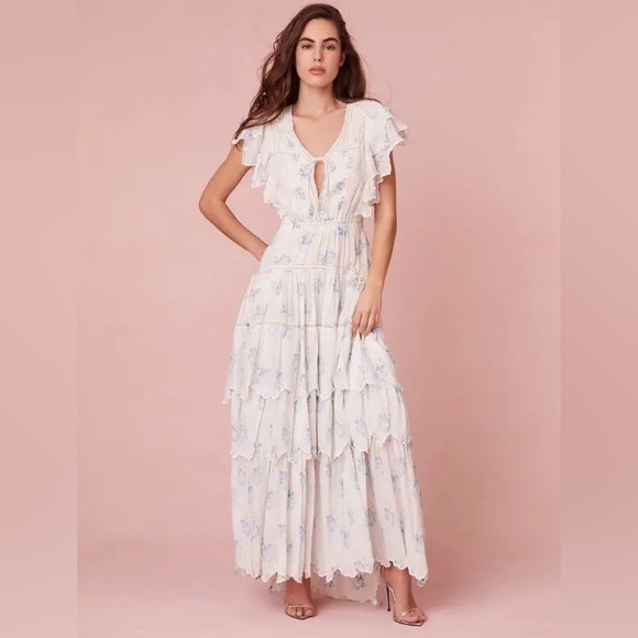 LoveShackFancy Dresses & Skirts - LOVESHACKFANCY Valina Maxi Dress Flutter Sleeve floral cotton coquette XS 0/2